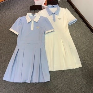 프라다 PRADA 2021 SS 삼각로고 투톤 카라 여성 원피스 커스텀급