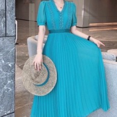 미우미우 MIUMIU 2021 SS 레이스 주름 퍼프소매 여성 원피스 커스텀급