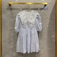 미우미우 MIUMIU 2021 SS 레이스 카라 스트라이프 여성 원피스 커스텀급