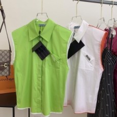 프라다 PRADA 2021 SS 포켓 패치로고 카라 여성 블라우스 커스텀급