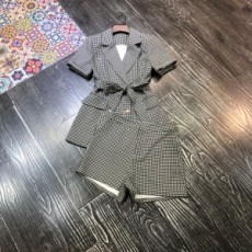 디올 DIOR 2021 SS 체크 카라 벨트 여성 상의 반바지 세트 커스텀급