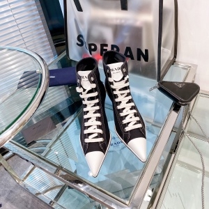 프라다 PRADA 2021 SS 투톤 로고 스티치 하이탑 여성 슈즈 커스텀급