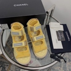 샤넬 CHANEL 2021 SS 퀄팅 패치로고 투버클 옐로우 여성 샌들 커스텀급