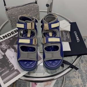 샤넬 CHANEL 2021 SS 퀄팅 패치로고 투버클 네이비 여성 샌들 커스텀급