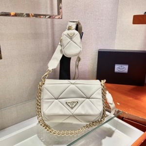 프라다 PRADA 2021 SS 나파 패치워크 화이트 숄더백 1BD292 커스텀급