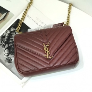 생로랑 SAINT LAURENT 2021 SS 골드로고 쉐브론 버건디 체인 크로스백 2802 커스텀급