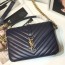 생로랑 SAINT LAURENT 2021 SS 골드로고 쉐브론 네이비 체인 크로스백 2802 커스텀급