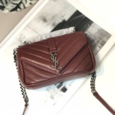 생로랑 SAINT LAURENT 2021 SS 실버로고 쉐브론 버건디 체인 크로스백 2816 커스텀급