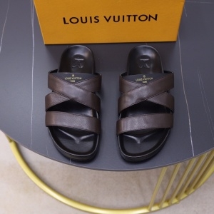 루이비통 LOUIS VUITTON 2021 SS 레더 로고 브라운 남성 슬리퍼 커스텀급