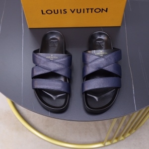 루이비통 LOUIS VUITTON 2021 SS 레더 로고 네이비 남성 슬리퍼 커스텀급