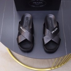 프라다 PRADA 2021 SS 레더 로고 남성 슬리퍼 커스텀급