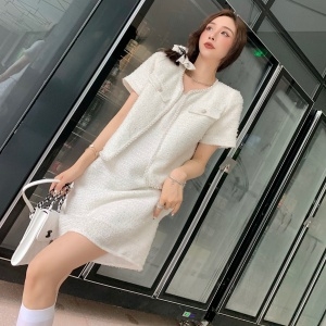 샤넬 CHANEL 2021 SS 진주장식 포켓 화이트 여성 원피스 커스텀급
