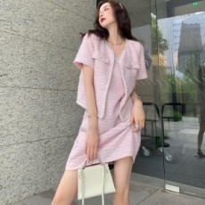 샤넬 CHANEL 2021 SS 진주장식 포켓 핑크 여성 원피스 커스텀급
