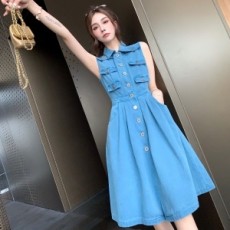 샤넬 CHANEL 2021 SS 민소매 포켓 여성 청 원피스 커스텀급