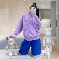 애미 AMI 2021 SS 로고 지퍼 포켓 보라 여성 긴팔티 커스텀급