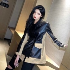 버버리 BURBERRY 2021 SS 포켓 끈장식 투톤 여성 양가죽 코트 커스텀