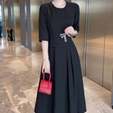 디올 DIOR 2021 SS 큐빅 리본장식 주름 여성 원피스 커스텀