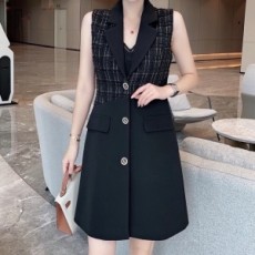 샤넬 CHANEL 2021 SS 체크 투톤 포켓 카라 여성 원피스 커스텀