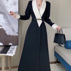 디올 DIOR 2021 SS 투톤 카라 벨트 여성 원피스 커스텀