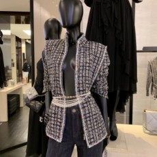 샤넬 CHANEL 2021 SS 트위드 스티치 벨트 여성 자켓 커스텀