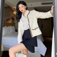 샤넬 CHANEL 2021 SS 멀티라인 포켓 화이트 여성 자켓 커스텀