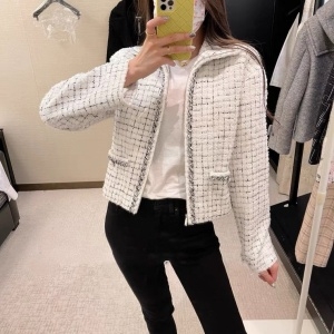 샤넬 CHANEL 2021 SS 체크 포켓 화이트 여성 자켓 커스텀