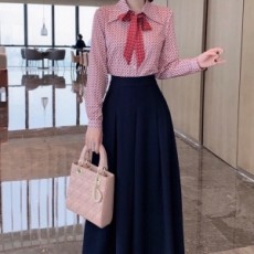 디올 DIOR 2021 SS 캐릭터 리본 블라우스 치마 여성 세트 커스텀