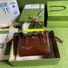 구찌 GUCCI 2021 SS 다이애나 미니 악어가죽무늬 브라운 토트백 655661 커스텀