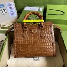 구찌 GUCCI 2021 SS 다이애나 스몰 악어가죽무늬 브라운 토트백 660195 커스텀