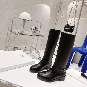 셀린느 CELINE 2021 SS 벨트버클 각인로고 레더 블랙 여성 롱부츠 커스텀
