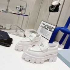 프라다 PRADA 2021 SS 스티치 삼각로고 레더 화이트 여성 슈즈 커스텀