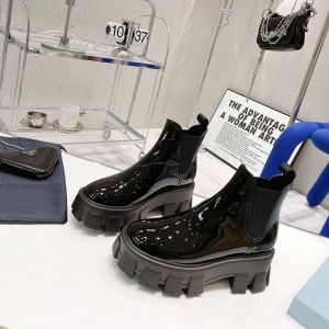 프라다 PRADA 2021 SS 투톤 에나멜 블랙 하이탑 여성 슈즈 커스텀