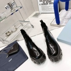 프라다 PRADA 2021 SS 투톤 레더 블랙 하이탑 여성 슈즈 커스텀