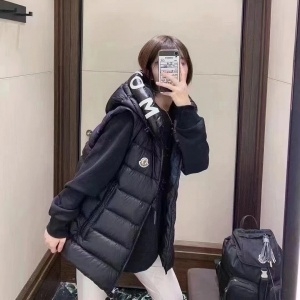 몽클레어 MONCLER 2021 SS 후드 로고 블랙 여성 패딩조끼 커스텀