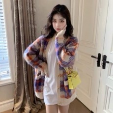 미우미우 MIUMIU 2021 SS 체크무늬 포켓 여성 니트 가디건 커스텀급