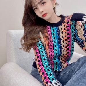 샤넬 CHANEL 2021 SS 캐릭터 로고 투톤 여성 니트 상의 커스텀급