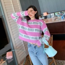 미우미우 MIUMIU 2021 SS 스트라이프 캐릭터 여성 니트 상의 커스텀급
