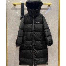 미우미우 MIUMIU 2021 SS 로고 후드 퀄팅 여성 롱패딩 커스텀급