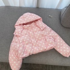 미우미우 MIUMIU 2021 SS 로고 땡땡이무늬 후드 핑크 여성 패딩 커스텀급
