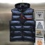 프라다 PRADA 2021 SS 띠로고 퀄팅 지퍼포켓 후드 네이비 남성 패딩조끼 커스텀급