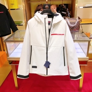 프라다 PRADA 2021 SS 띠로고 지퍼포켓 후드 아이보리 남성 패딩 커스텀급