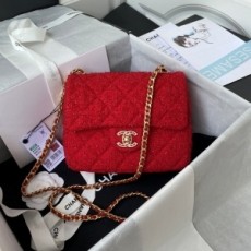 샤넬 CHANEL 2021 SS 큐빅 CC로고 트위드 레드 미니 플랩백 커스텀급