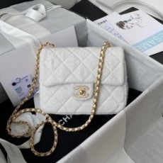 샤넬 CHANEL 2021 SS 큐빅 CC로고 트위드 화이트 미니 플랩백 커스텀급