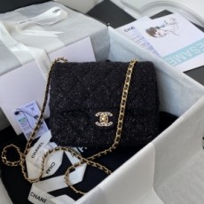 샤넬 CHANEL 2021 SS 큐빅 CC로고 트위드 블랙 미니 플랩백 커스텀급