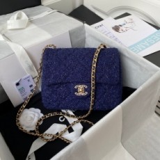 샤넬 CHANEL 2021 SS 큐빅 CC로고 트위드 네이비 미니 플랩백 커스텀급