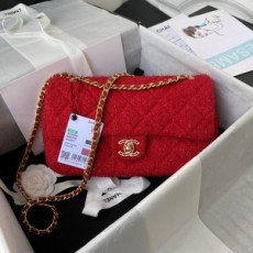 샤넬 CHANEL 2021 SS 큐빅 CC로고 트위드 레드 미듐 플랩백 AS2820 커스텀급
