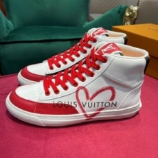 루이비통 LOUIS VUITTON 2021 SS 캐릭터 로고 화이트레드 하이탑 커플 슈즈 커스텀급