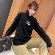 샤넬 CHANEL 2021 SS CC로고 자수 후드 블랙 여성 니트 상의 커스텀급