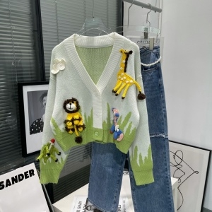 루이비통 LOUIS VUITTON 2021 SS 캐릭터 투톤 화이트 여성 니트 가디건 커스텀급