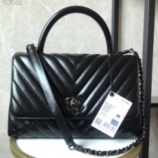 샤넬 CHANEL 2021 SS 쉐브론 블랙로고 블랙 코코 핸들백 여성 토트백 92991 커스텀급